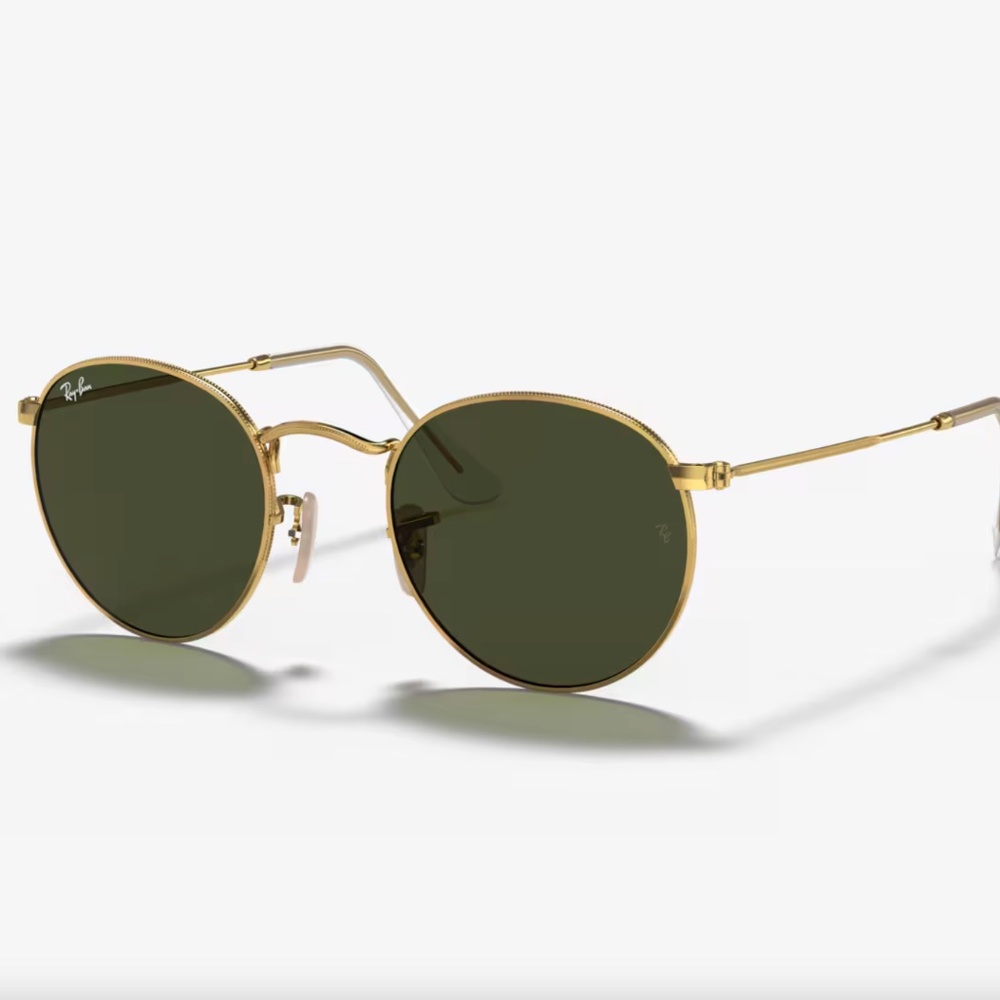 Ray Ban RB3447 Round Metal Flat Lenses FLASH Solid Mirror LENSES Gold